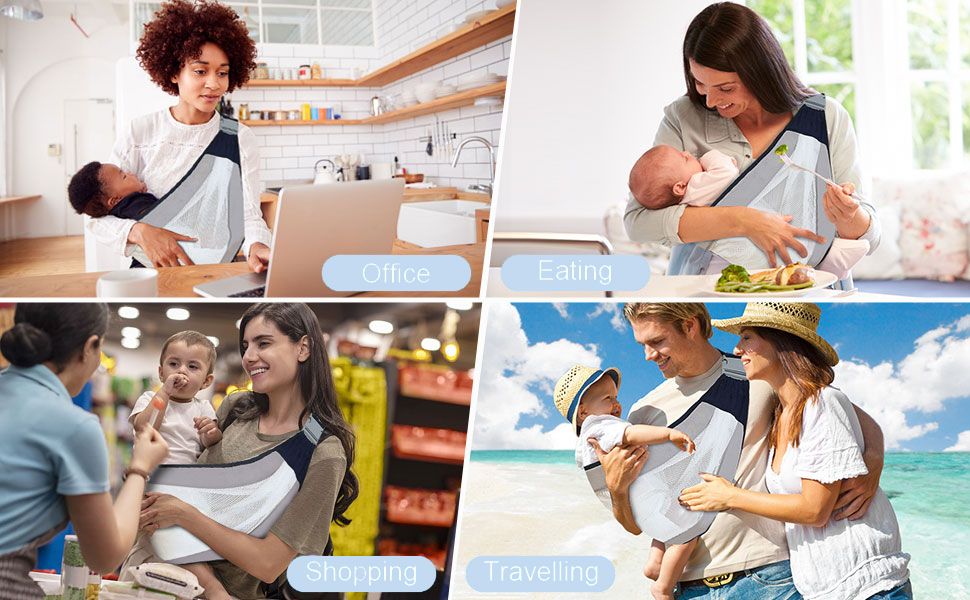 Adjustable Breathable Baby Sling Carrier Baby Half Wrapped Sling Carrier Natural Cotton Mesh Fabric One Shoulder Baby Holder Carrier for 0 To 36 Month Newborn Baby